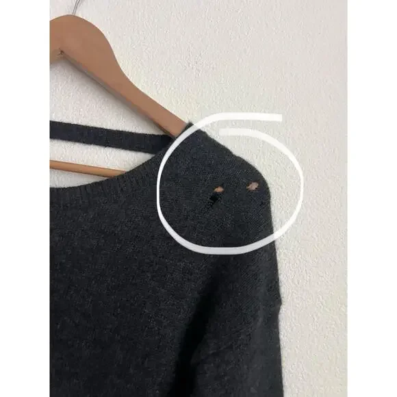 360 Cashmere Sweater Dress Women S Charcoal Gray Open Back Long Sleeve Flawed - Picture 5 of 12